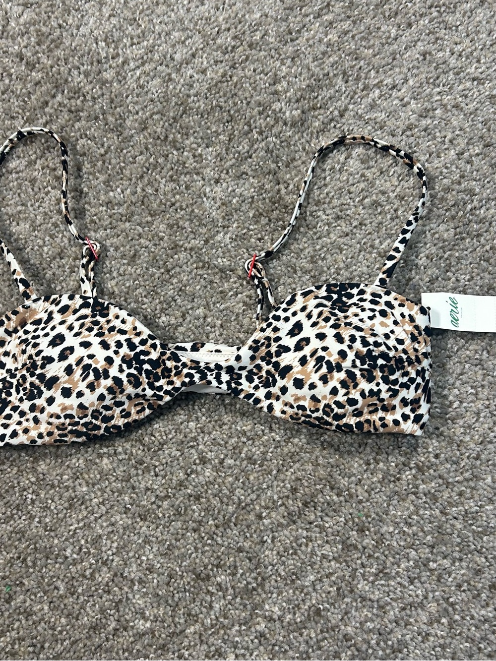 aerie Leopard Print Bikini Top - Tan & Black